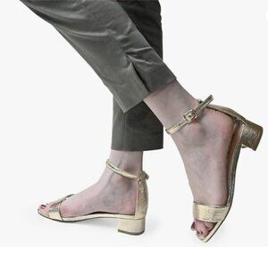 XYD Metallic Gold Low Block Heel Ankle Strap Sandals